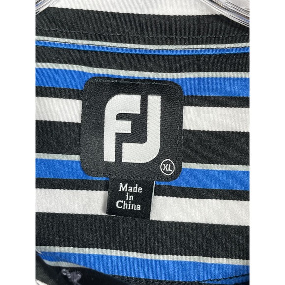 Footjoy Men's Black Blue White Stripe Golf Polo Shirt Size XL - Picture 3 of 9